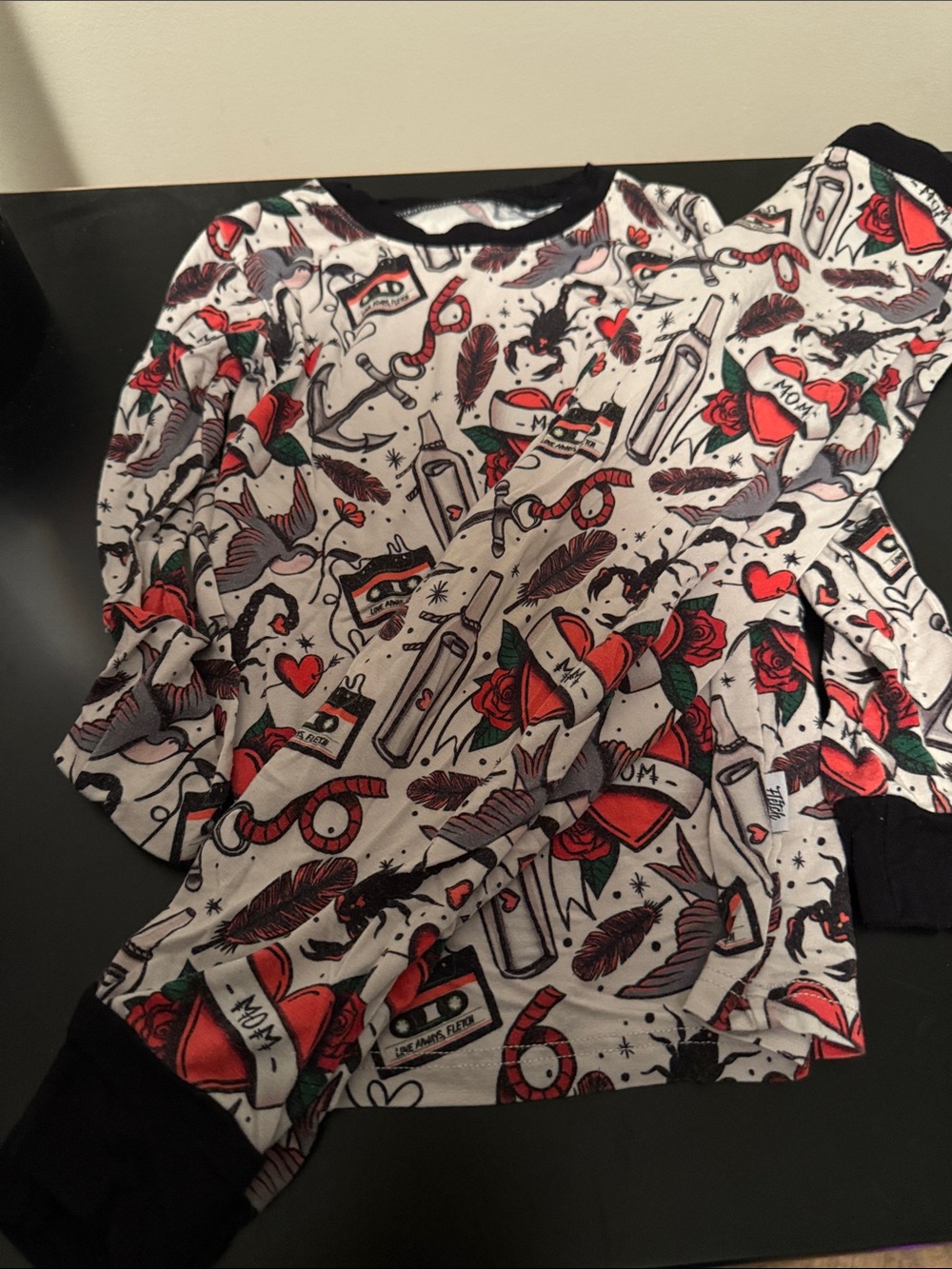 Kids Tattoo-Print Pajama Set - White & Black